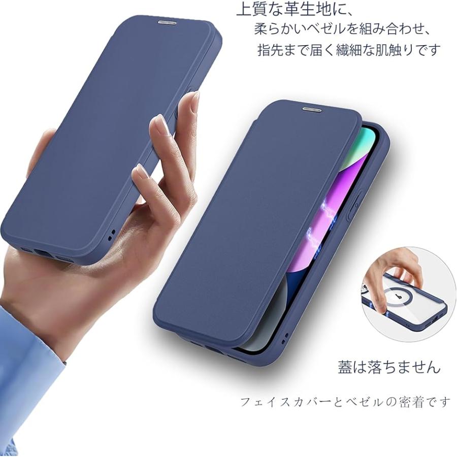 iphone ケース 手帳型 ワイヤレス充電対応 超薄型 軽量 高級PUレザー 背面クリア( ブルー,  iPhone 15 Plus)｜zebrand-shop｜02