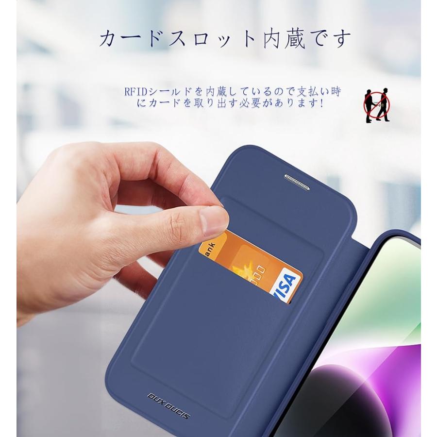 iphone ケース 手帳型 ワイヤレス充電対応 超薄型 軽量 高級PUレザー 背面クリア( ブルー,  iPhone 15 Plus)｜zebrand-shop｜06