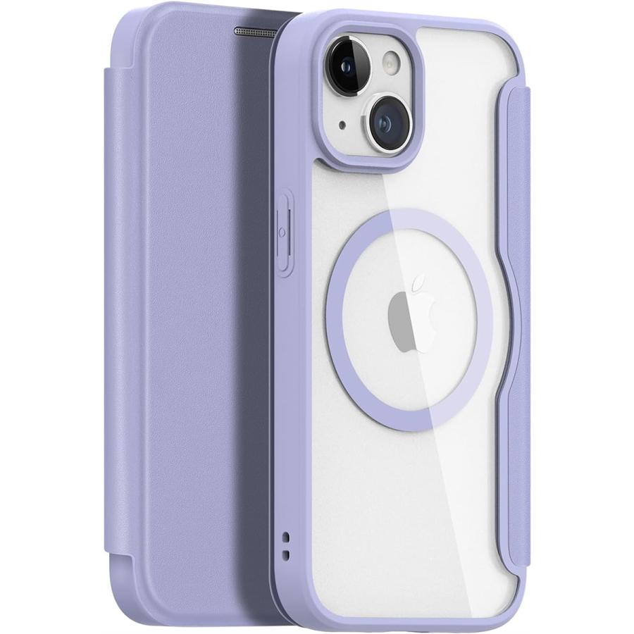 iphone ケース 手帳型 ワイヤレス充電対応 超薄型 軽量 高級PUレザー 背面クリア カード( パープル,  iPhone 15)｜zebrand-shop