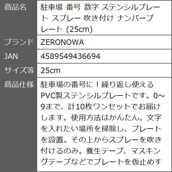 駐車場 番号 数字 ステンシルプレート スプレー 吹き付け ナンバープレート( 25cm)｜zebrand-shop｜08