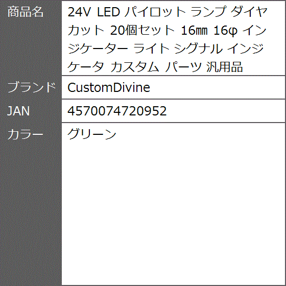 24V LED パイロット ランプ ダイヤカット 20個セット 16mm 16φ