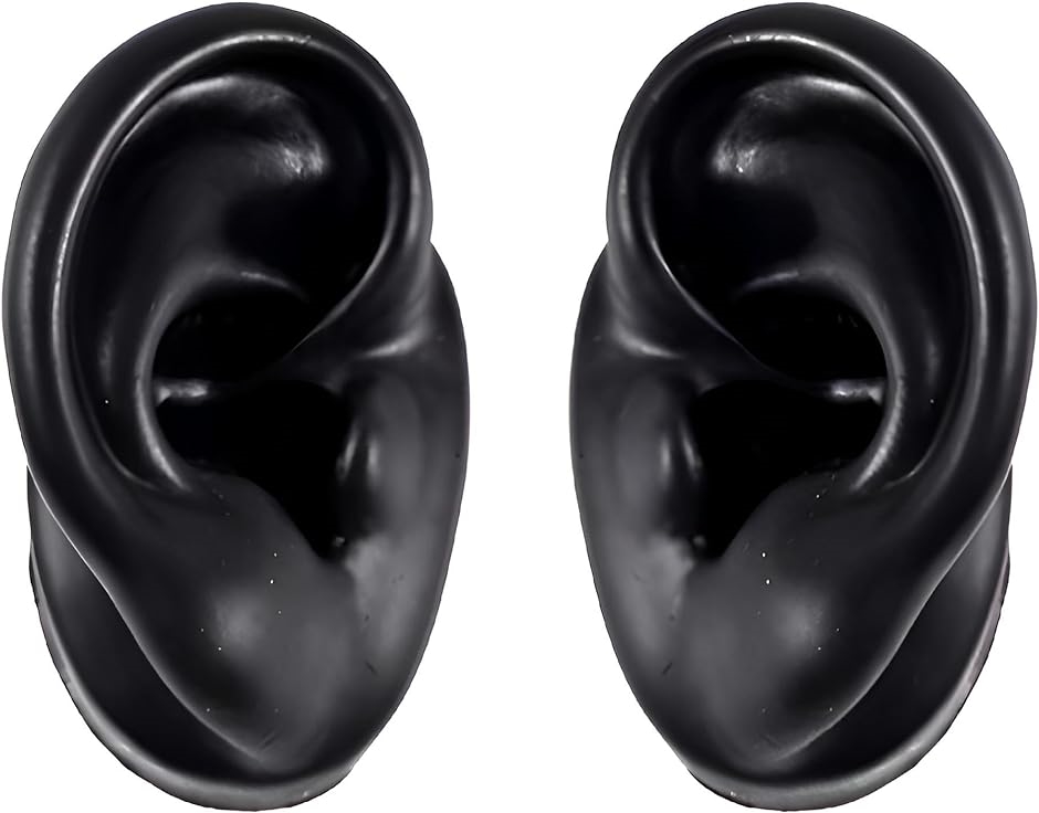 シリコン耳 模型 左右セット 耳モデル 両耳模型 耳つぼ リアル耳模型 人工( 黒)