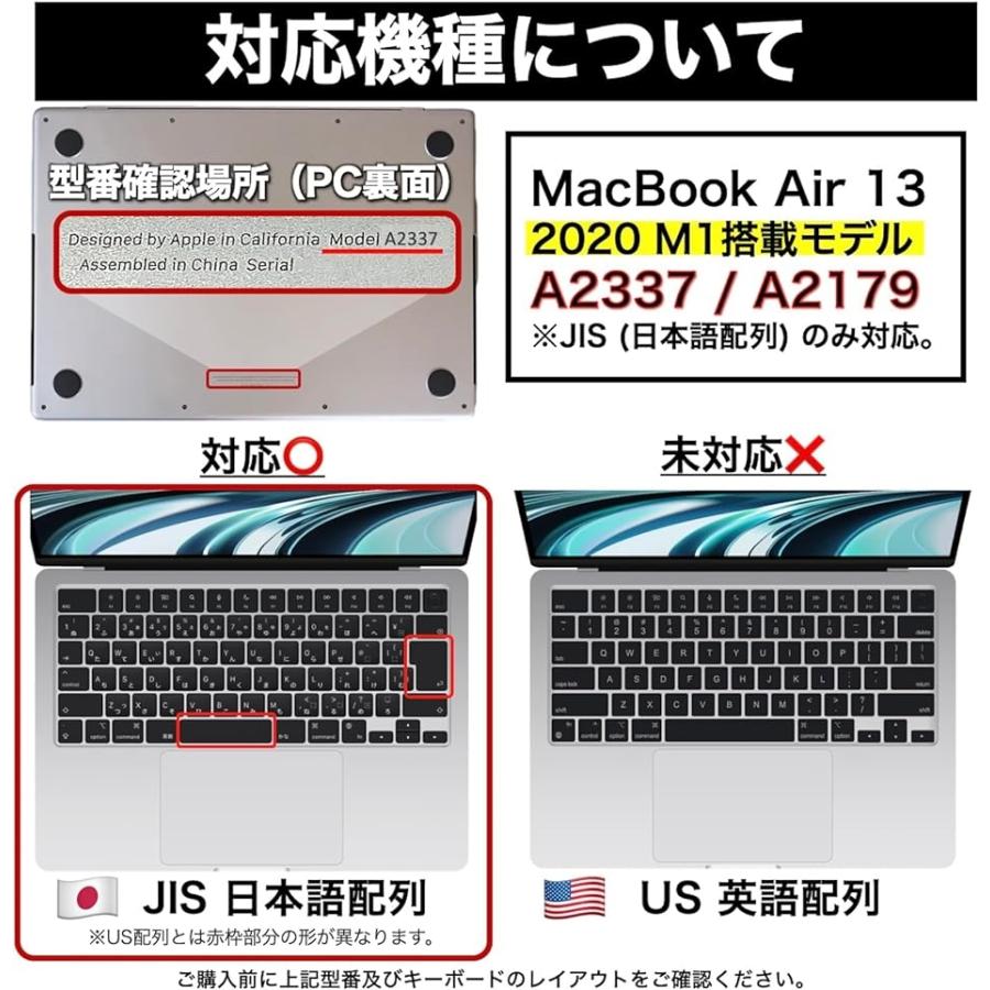 Macbook Air 13 M1キーボードカバー チップ搭載モデル A2337 / A2179 JIS配列 対応 耐水( ブラック)｜zebrand-shop｜02