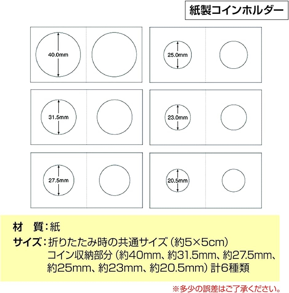 紙製コインホルダー ペーパー コインケース 6種類 丸窓 収集 保存 収納｜zebrand-shop｜06