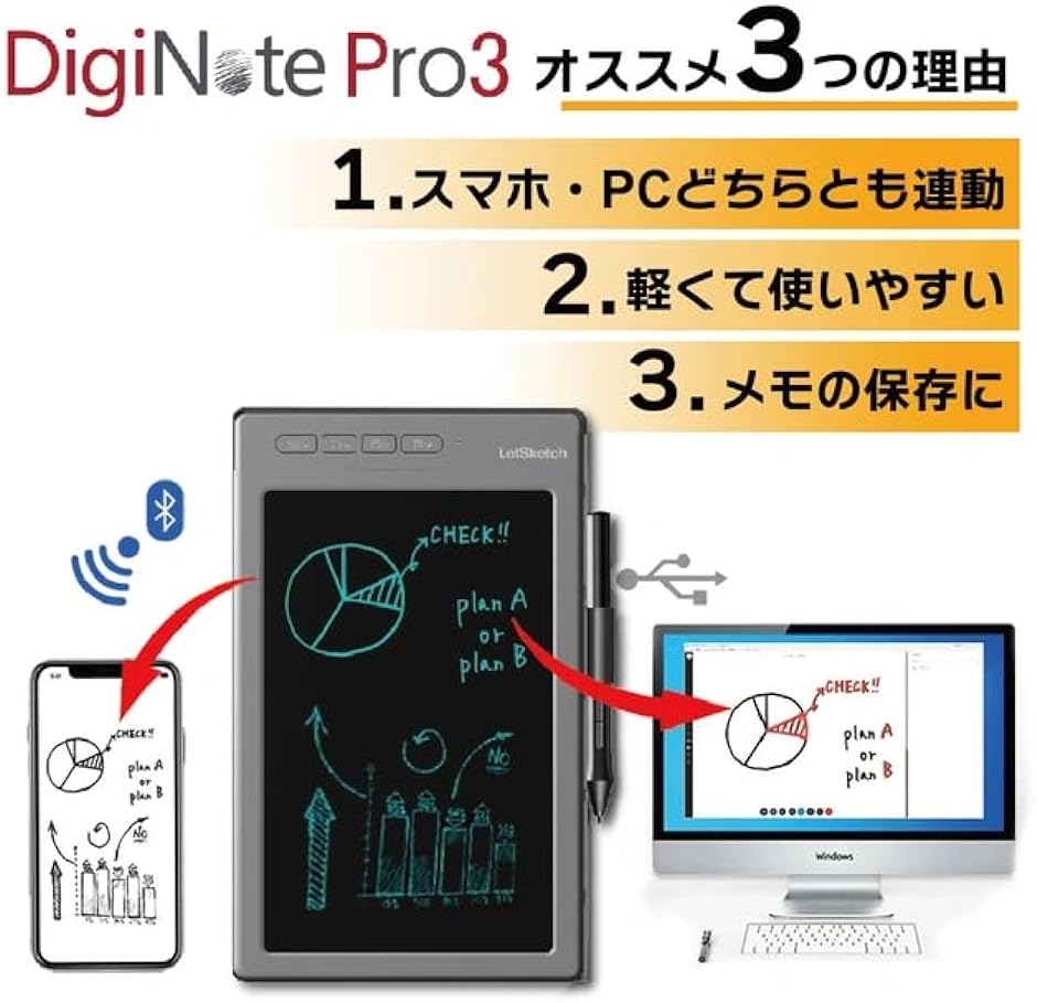 DigiNote Pro3 電子メモ ペンタブ ペンタブレット 小型 LCD スマホ連動