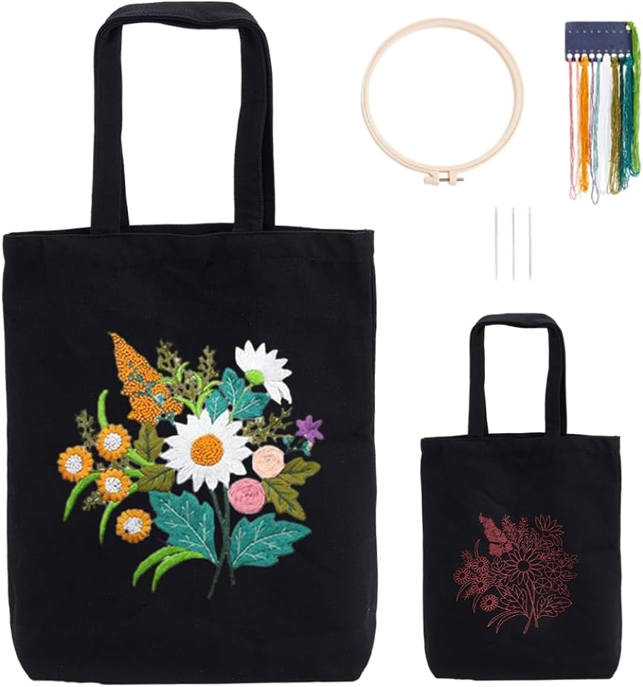DIYキャンバストート バッグ刺繍キット 花柄ハンドバッグ 自作