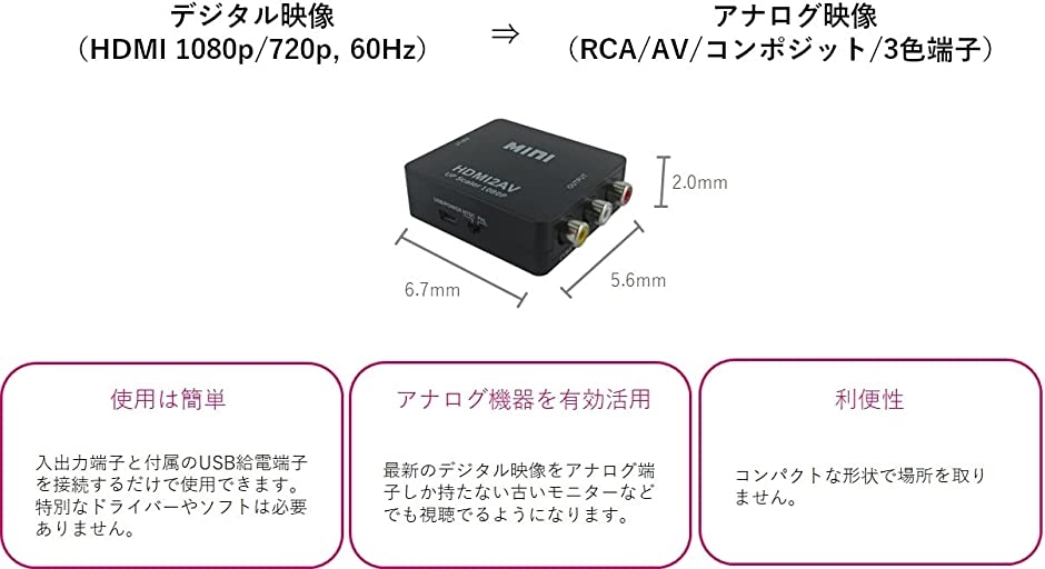 HDMI メス to RCA 変換コンバーター アナログ変換 コンポジット 3色端子 AV デジタル｜zebrand-shop｜04