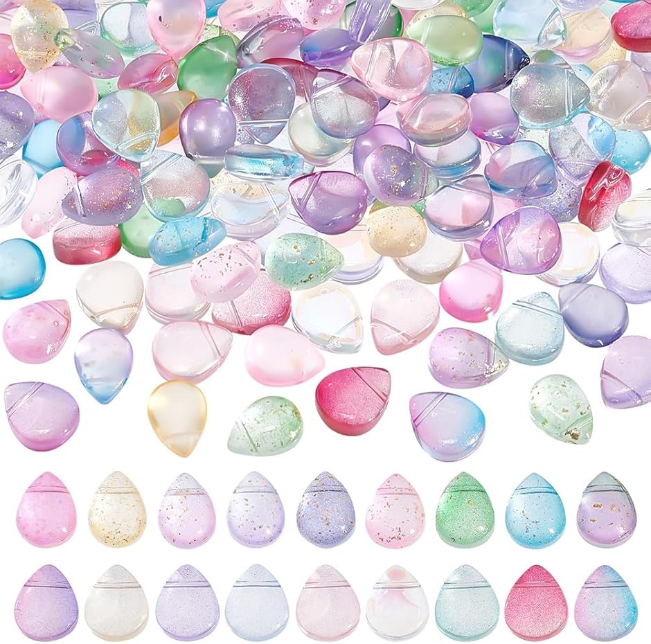 180個 しずく ガラスビーズ ガラスチャーム 18色 雫形 カラフル かわいい ペンダント 飾りパーツ アクセサリーパーツ MDM(カラフル)