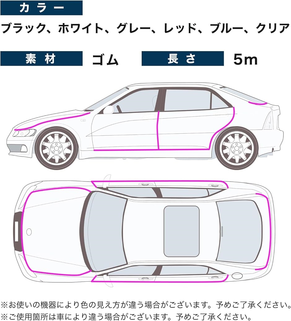 ドアモール スポイラー 車 ドアエッジプロテクター パッキン フェンダー ドアエッジモール キズ 保護 5m 黒( ブラック)｜zebrand-shop｜06