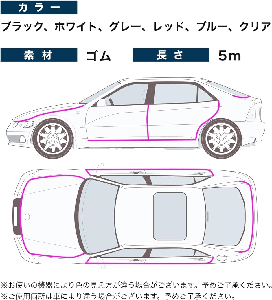 ドアモール スポイラー 車 エッジプロテクター パッキン フェンダー キズ 保護 5m 透明( クリア)｜zebrand-shop｜06