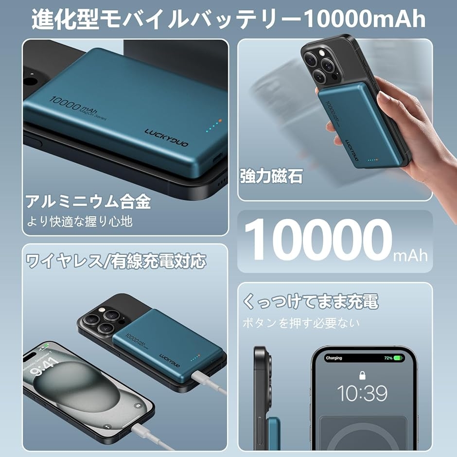 Magon モバイルバッテリー 10000mAh 12MM 軽量薄型 マグネット PD20W