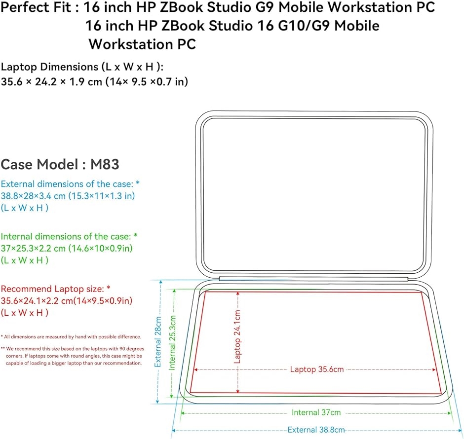 ハードEVA保護スリーブケース 16インチ HP ZBook Studio G9 MDM( Black,  For HP 16インチ（M83）)｜zebrand-shop｜02