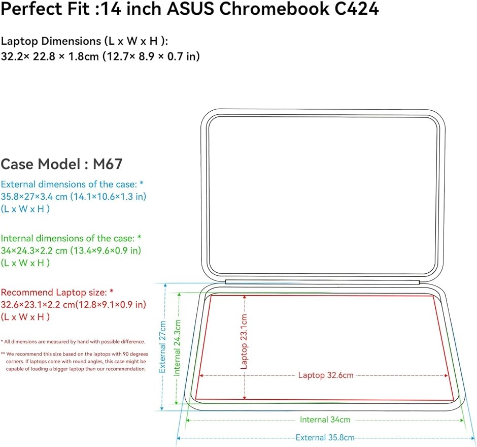 ハードEVA保護スリーブケース 14インチ ASUS Chromebook MDM( Black,  For ASUS 14インチ（M67）)｜zebrand-shop｜02