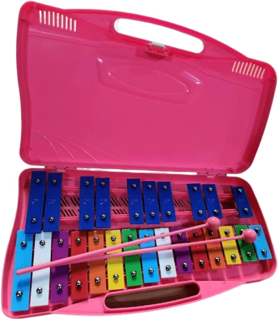 鉄琴 25音 打楽器 音楽 教育用 カラフル スタンド付き 持ち運び便利( ピンク)｜zebrand-shop