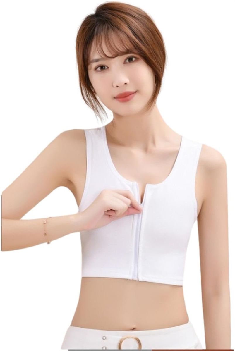 胸つぶし ナベシャツ 胸潰し ハーフ ショート 丈 バスト スポブラ コスプレ 男装 補正 調節(前ファスナー式ホワイト, L)