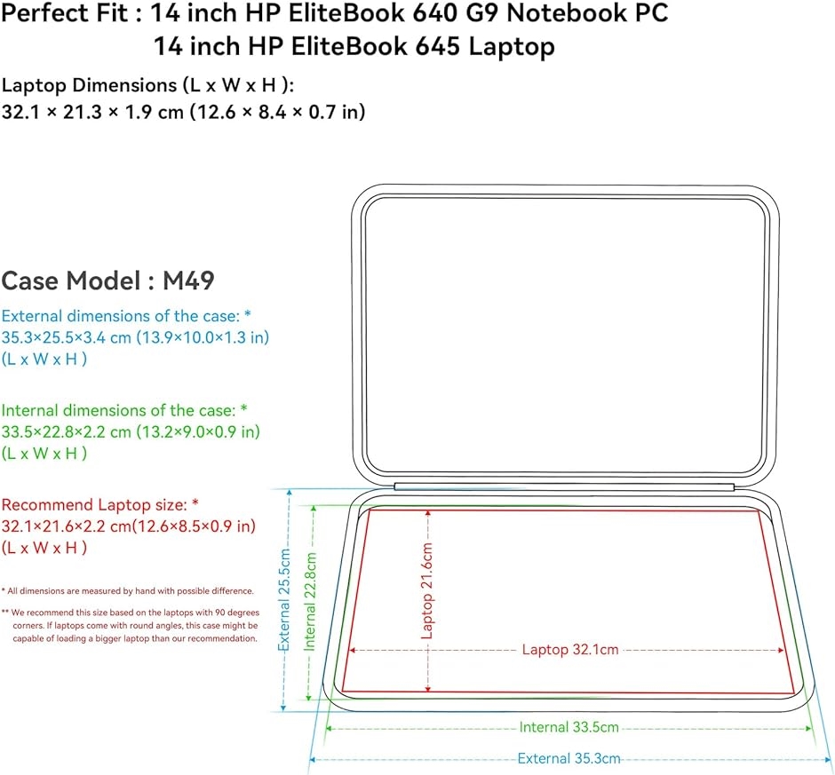 ハードEVA保護スリーブケース 14インチ HP EliteBook 640 MDM( Black,  For HP 14インチ（M49-1）)｜zebrand-shop｜02