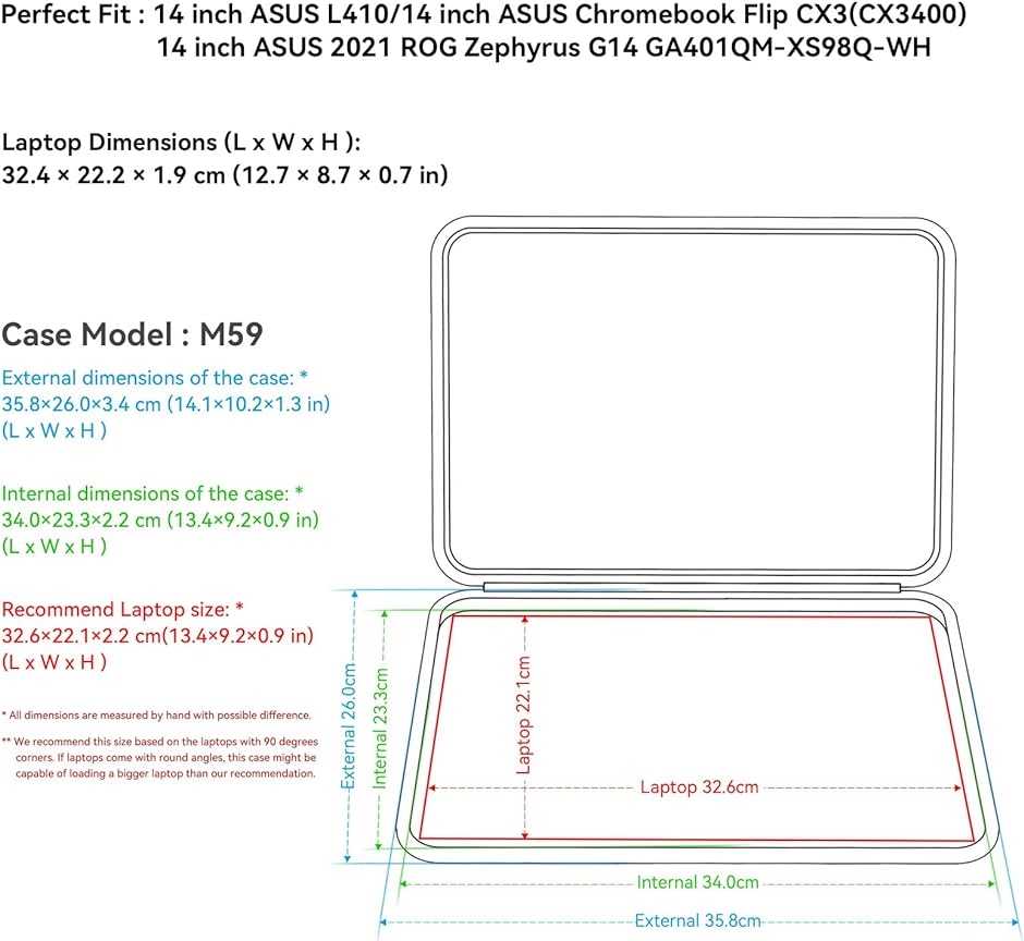 ハード EVA 保護スリーブケース 14インチ ASUS 2021 MDM( Black,  For ASUS 14インチ（M59-1）)｜zebrand-shop｜02