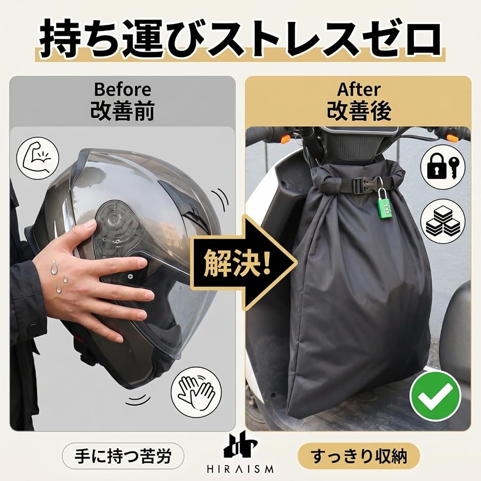 ヘルメットバッグ バイク 防水 大容量 盗難防...の詳細画像3