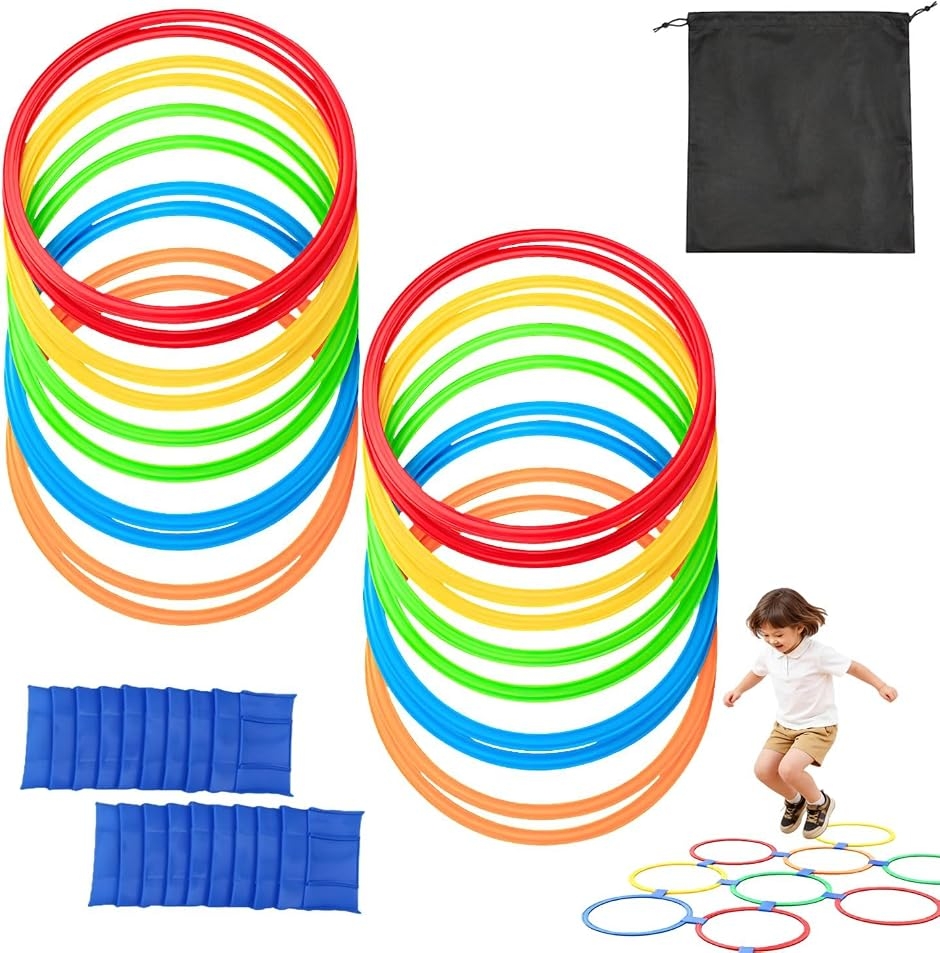 ケンケンパリング トレーニング用品 ミニフープ ジョイント固定 収納袋付き 外遊び ジャンプ運動 多用途 (円形38cm - 20個)