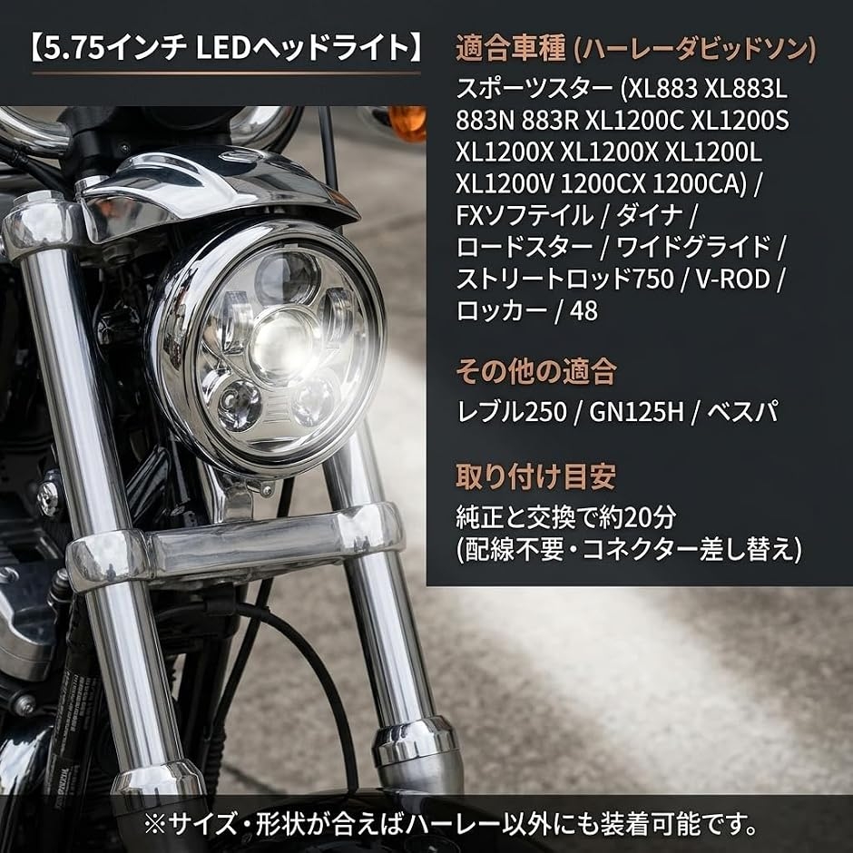 【交渉中】ハーレーダビッドソン ヘッドライト 互換品】 ハーレーダビッドソン LEDヘッドライト 5.75インチ 車検対応