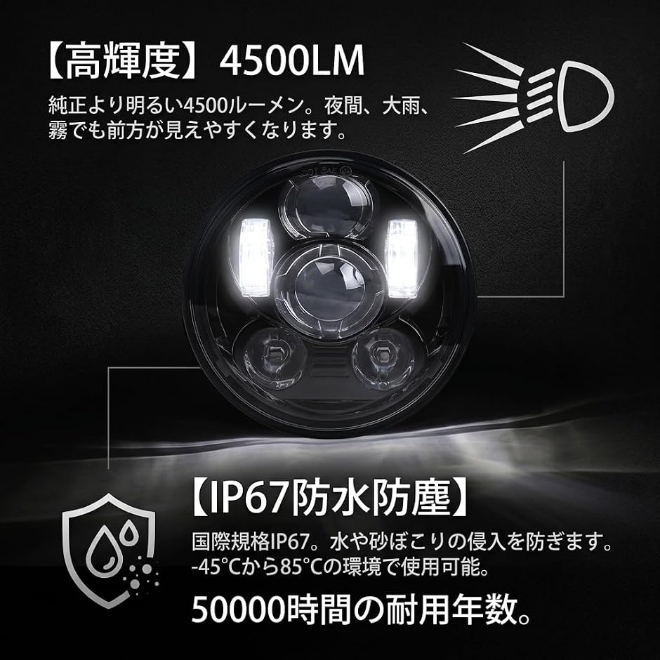 互換品】 ハーレーダビッドソン LEDヘッドライト 5.75インチ 車検対応