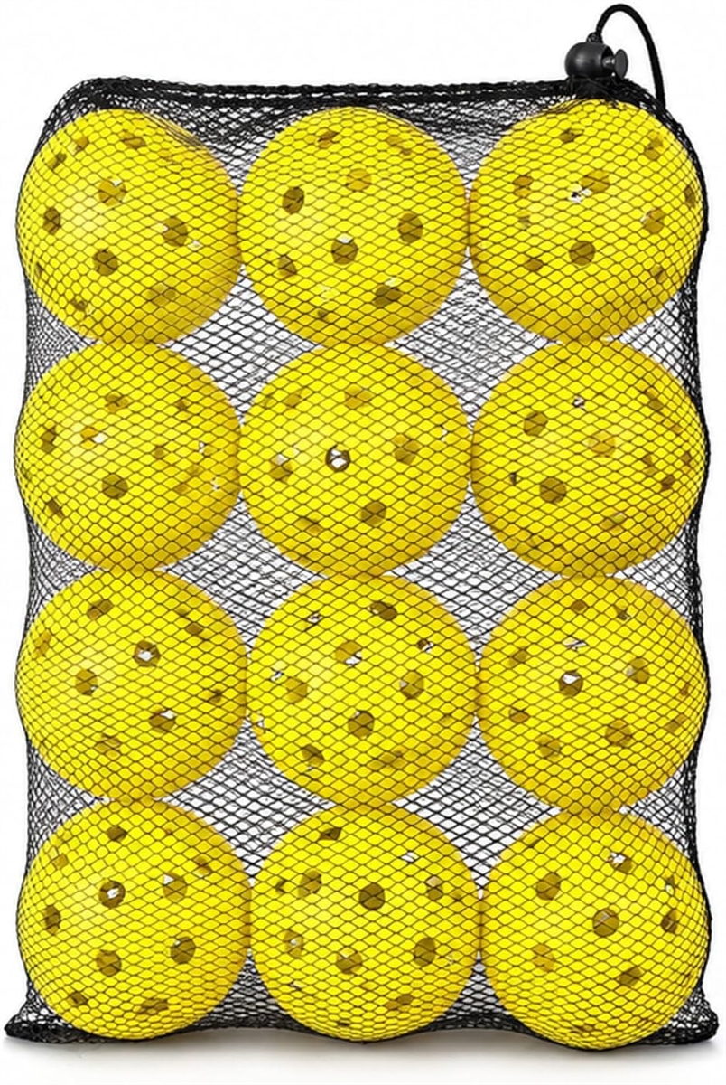 穴あきボール 12個セット 収納袋1枚 野球 バッティング練習用 軽量 トレーニングボール (イエロー,  12個入り(収納袋1枚))