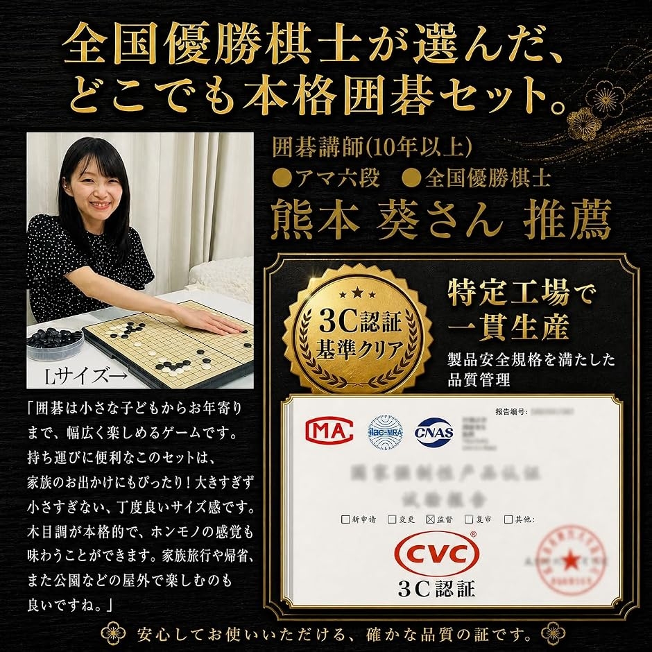 囲碁 囲碁講師推薦 セット Lサイズ 37cm マグネット式 19路盤