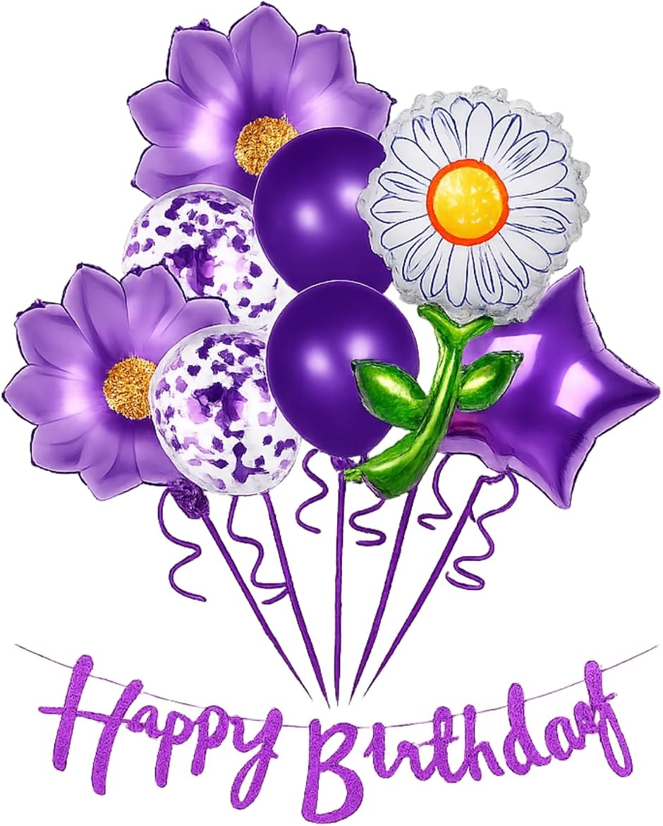 誕生日 飾り付け フラワー 花 バルーン セット ピンク パープル Happy Birthday ガーランド (Purpleブーケ)