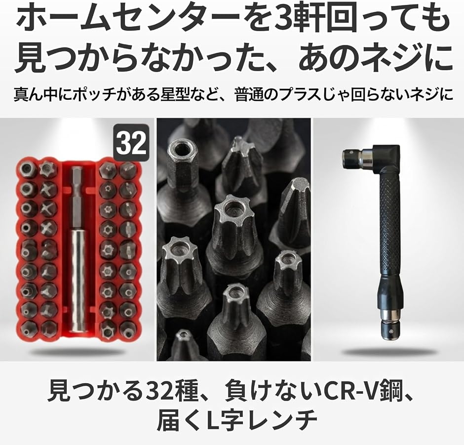特殊ネジ用 セキュリティビットセット 33本組 L字レンチ付 穴あき