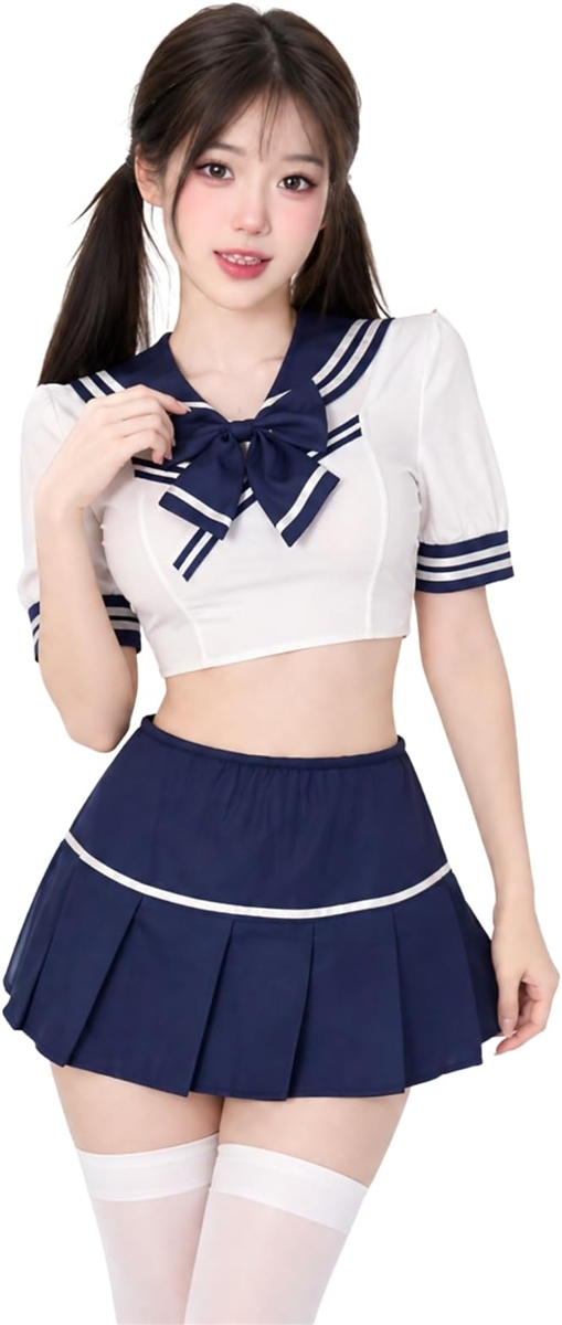 ハロウィン コスプレ 仮装 衣装 セーラー服 制服 マリン コスチューム 大人用 フリーサイズ (ネイビーブルー, レギュラーサイズ)