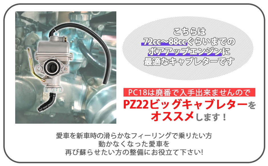 互換品】ビッグ キャブレター ケイヒン PC18 同等 PC20 PZ22 ケーヒン