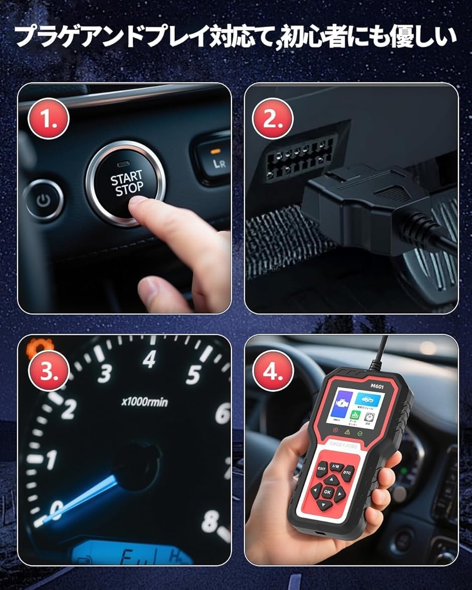 OBD2 + JOBD対応 診断儀 M601 トヨタ/ホンダ/レクサス/サイオン