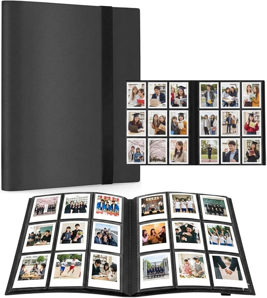GLOFIN �t�H�g �A���o�� ��e�� �ʐ^ �t�@�C�� �P�[�X instax mini �T�C�Y�Ή� ���[ (�u���b�N,  360�����[)