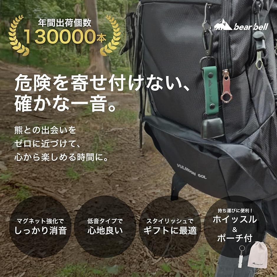 熊よけ鈴 静かに遠ざかるやさしい音色x消音マグネット強化7色洗練