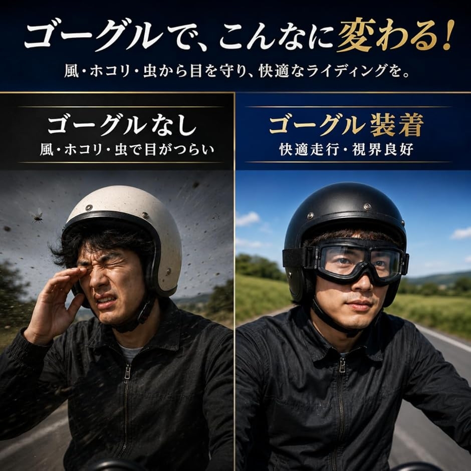 バイク用ゴーグル 収納袋＆曇り止めクロス付 ビンテージデザイン