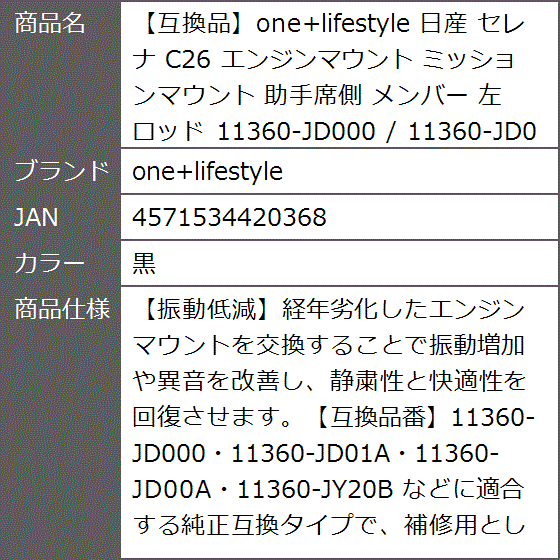 互換品】 日産 セレナ C26 エンジンマウント ミッションマウント 助手