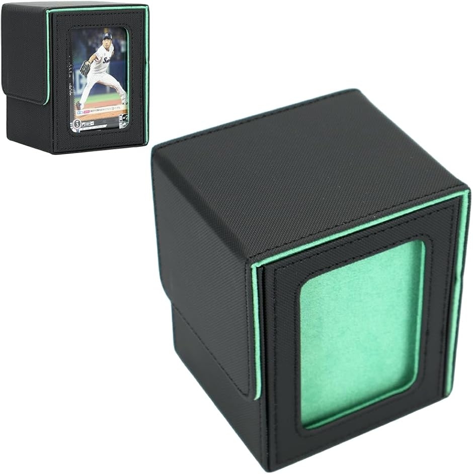 推し窓付きデッキケース マグネット内蔵 トレーディングカード収納 ローダー＆セパレーター付属 大容量 (グリーン)