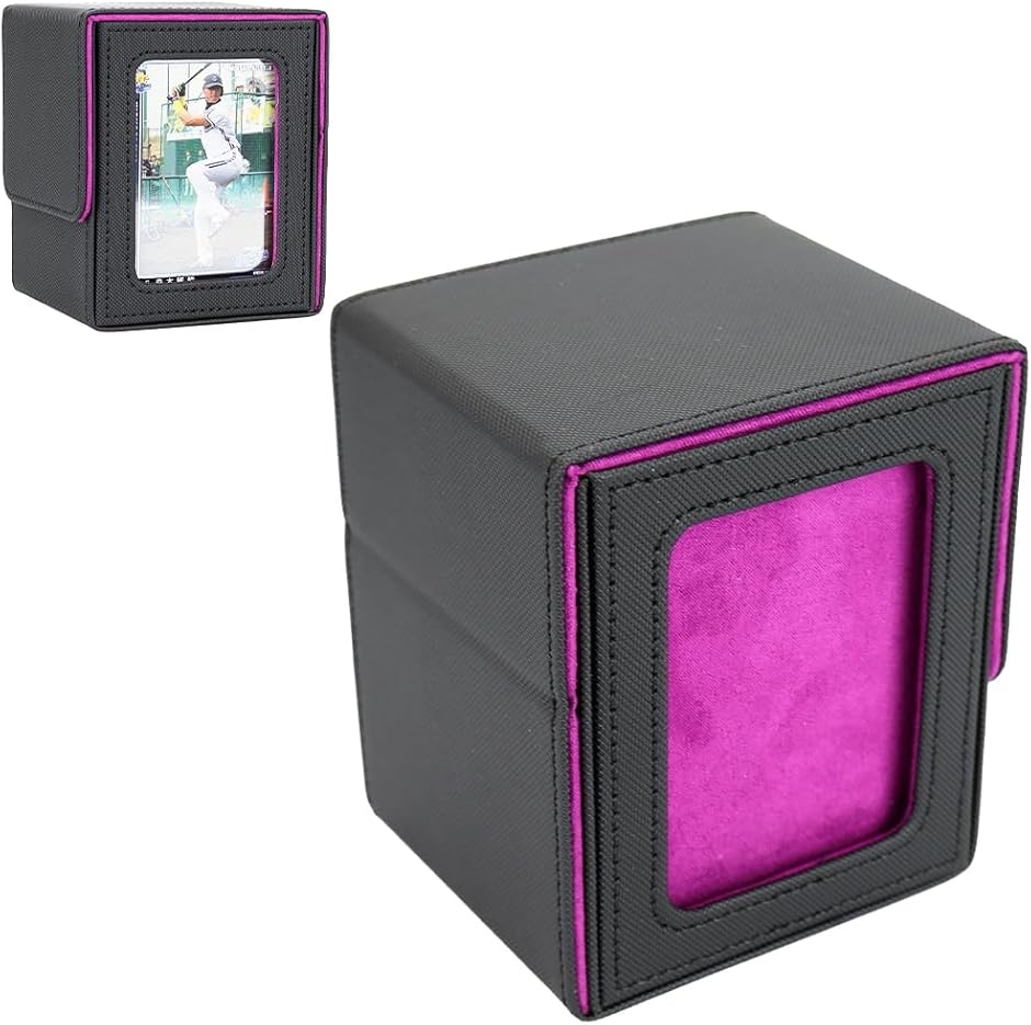 推し窓付きデッキケース マグネット内蔵 トレーディングカード収納 ローダー＆セパレーター付属 大容量 (パープル)