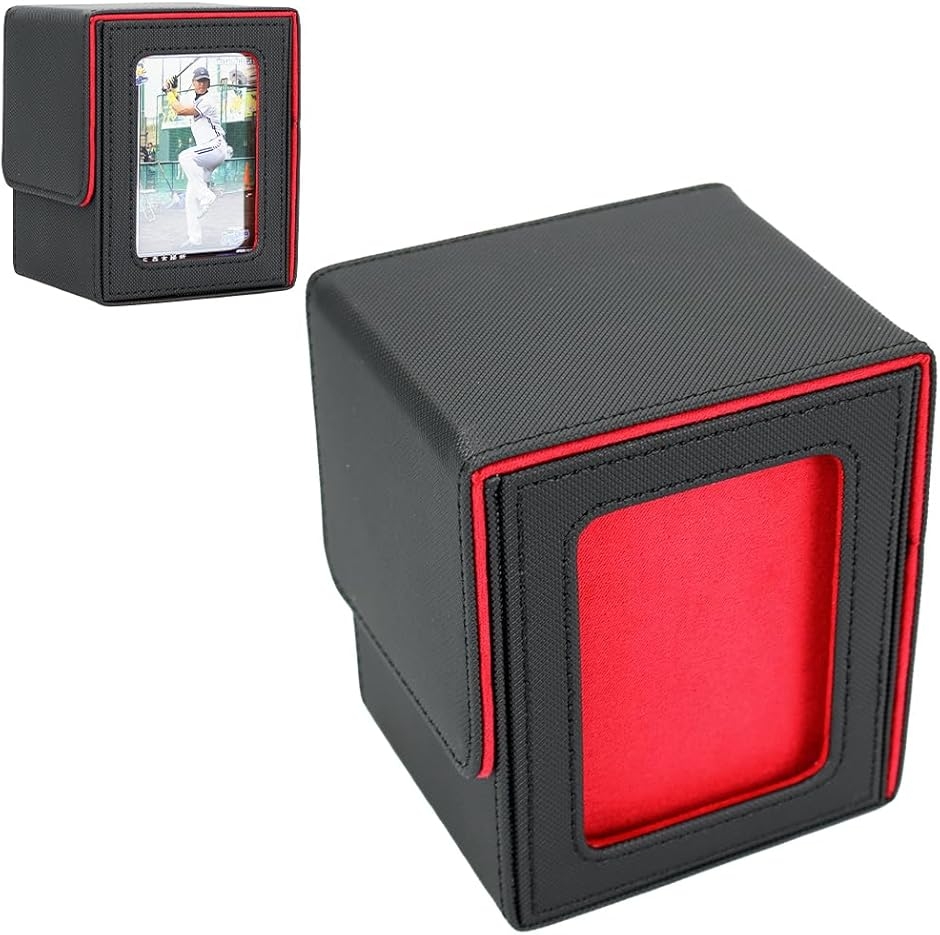 推し窓付きデッキケース マグネット内蔵 トレーディングカード収納 ローダー＆セパレーター付属 大容量 (レッド)