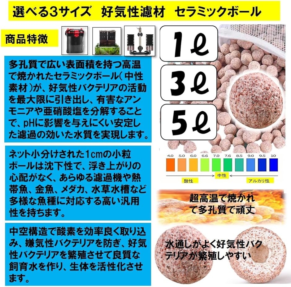 丸型 多孔質 濾過材 ろ材 水槽 セラミックボール ネット入り 中性濾材