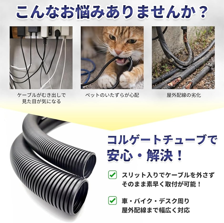 配線チューブ コルゲートチューブ スリット入り 噛みつき防止
