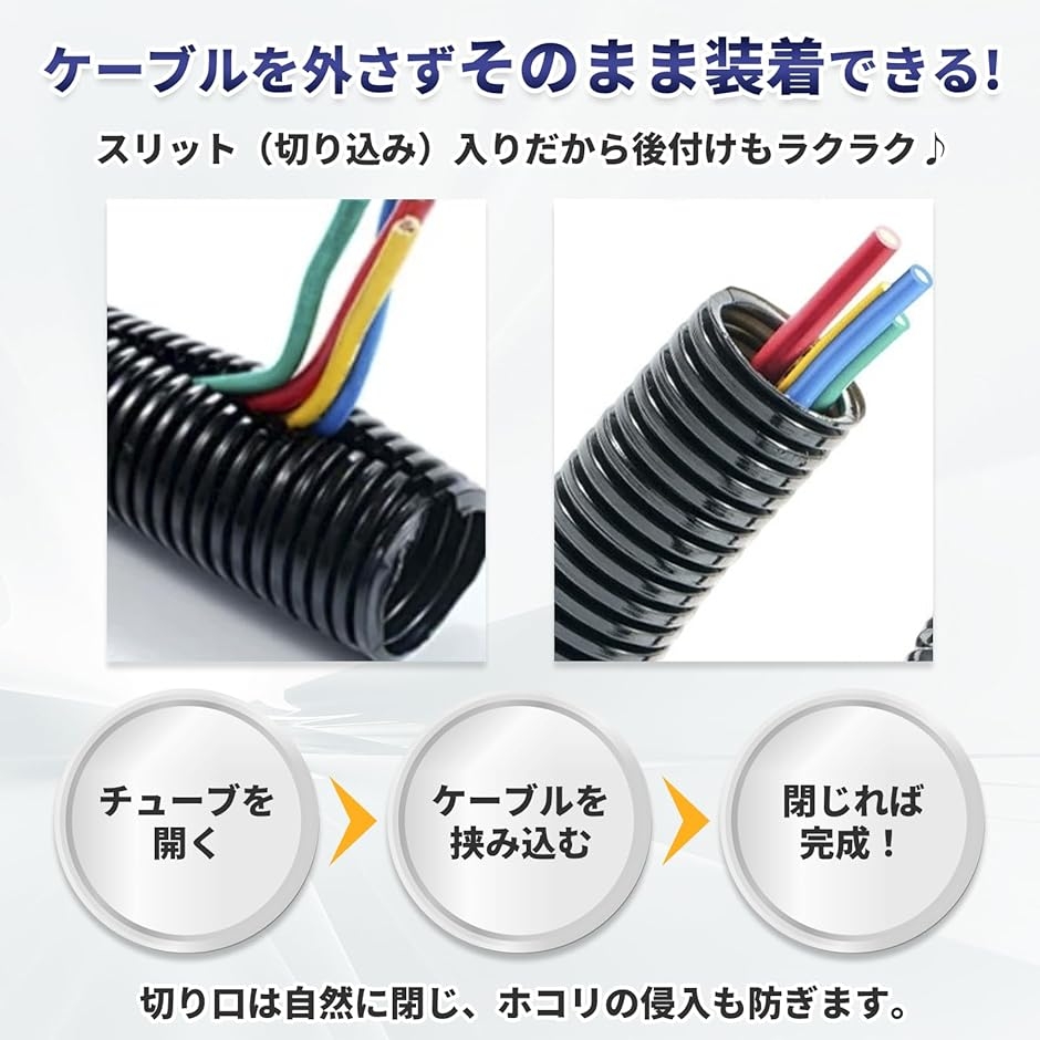 配線チューブ コルゲートチューブ スリット入り 噛みつき防止