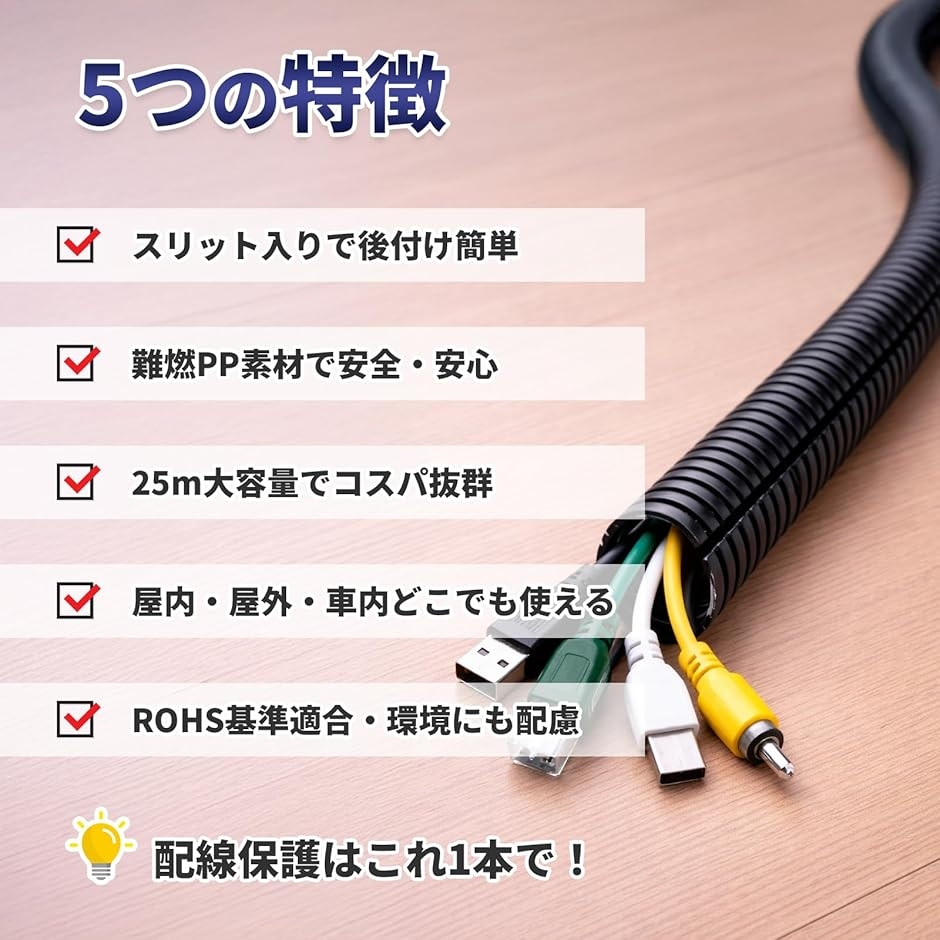 配線チューブ コルゲートチューブ スリット入り 噛みつき防止