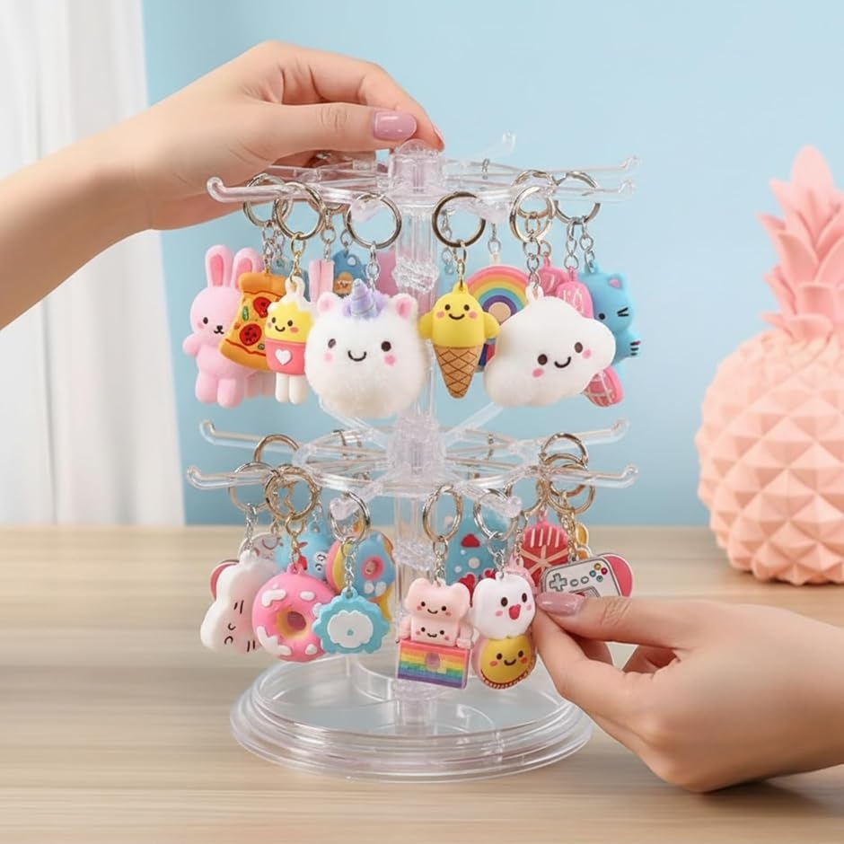 アクセサリー、装飾品まとめ売り。2.2kgお得 アクセサリースタンド 推し活 収納 キーホルダー 飾る 回転式 クリア