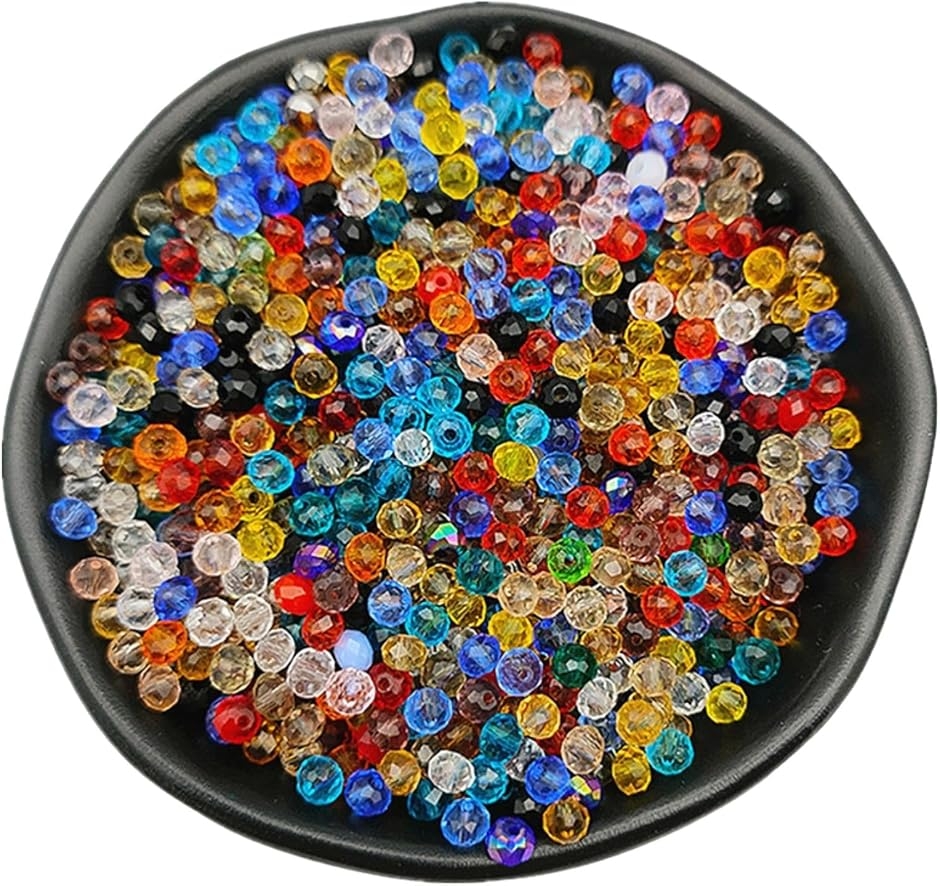 ガラスビーズ 多面ラウンドカット DIY 手芸 アクセサリーパーツ クリスタル 手作り 素材 材料 (ミックス/300個,  8mm)