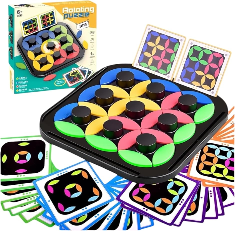 ローテーティングパズル 24ピース カラフル回転パズルゲーム チャレンジカード付き 6歳以上対応 (マルチ,  中)