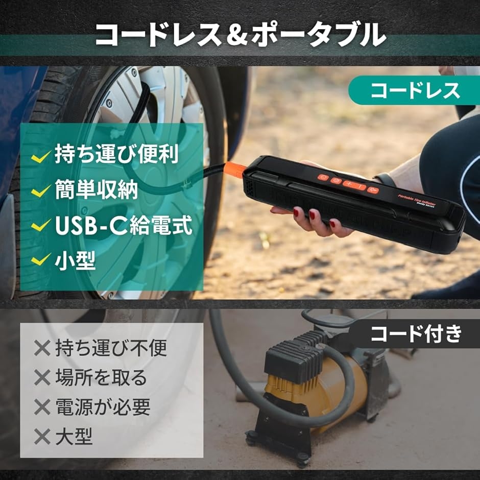 タイヤインフレーター 電動空気入れ コンパクト 専用ケース付き 各種