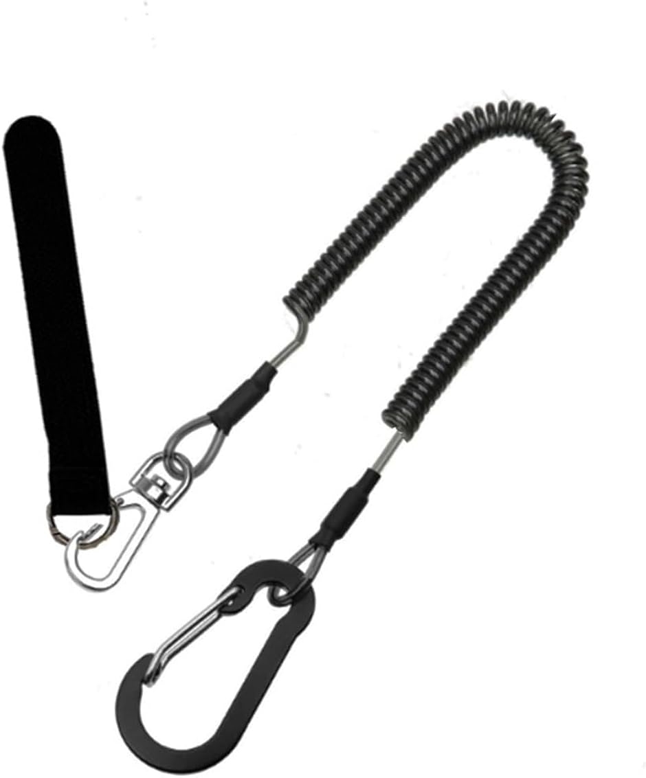 J-base 尻手ロープ 釣竿 もしものときに。 落下防止 ワイヤー内蔵 コイル式 伸縮タイプ 強度強化 (ブラック,  伸長時1.5m)