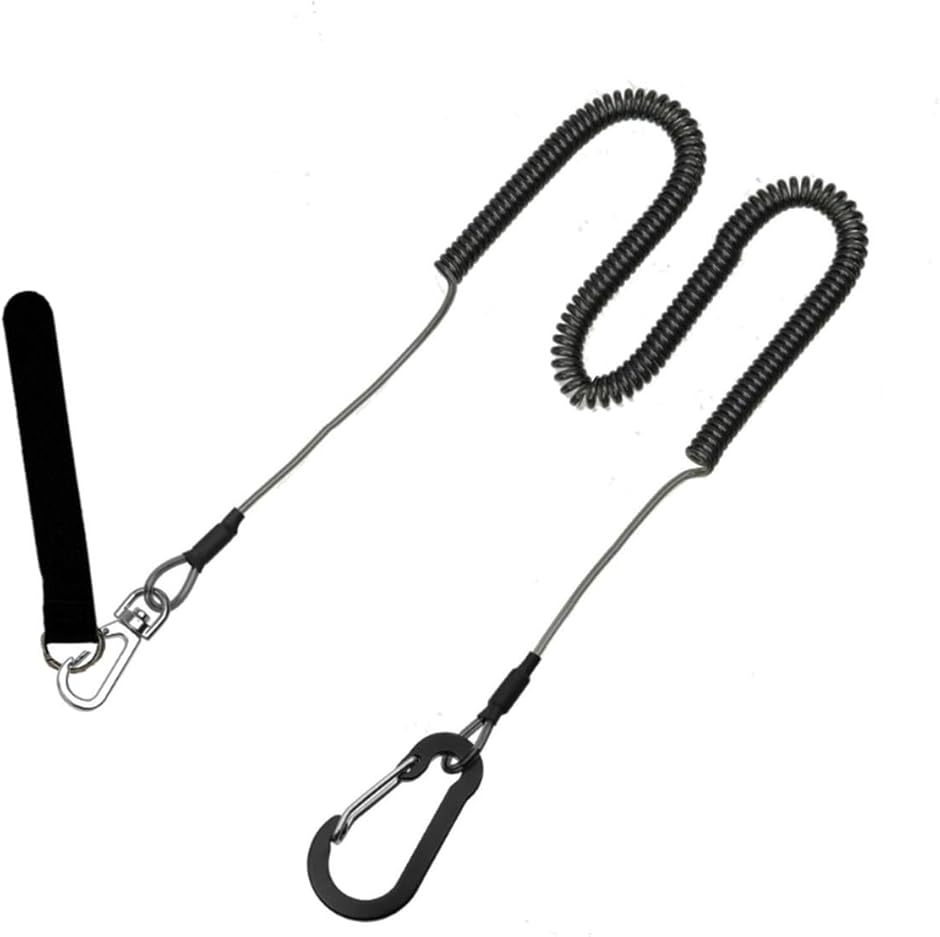 J-base 尻手ロープ 釣竿 もしものときに。 落下防止 ワイヤー内蔵 コイル式 伸縮タイプ 強度強化 (ブラック,  伸長時3m)