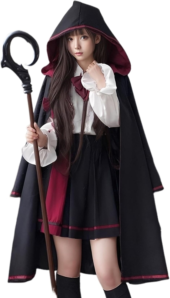 魔法少女 コスプレ ロリータ コスチューム 魔法使い 衣装 ゴスロリ ハロウィン 仮装 魔法学校 (セットB (ロング) XLサイズ)